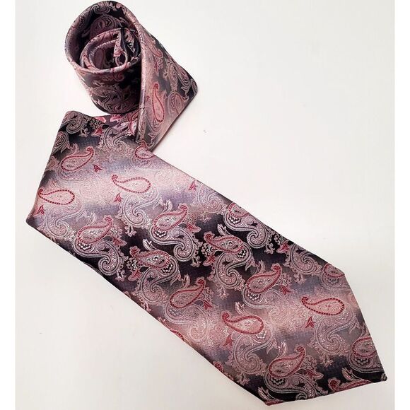 Pronto Uomo Necktie Paisley in Taupe/Pink/Rose 100% Silk Hand Made Tie - Picture 3 of 9